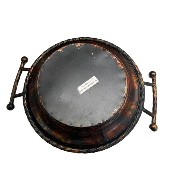 Decorative Rustic Metal Bowl With Handles Copper Coloured Pattern - Picture 3 of 14